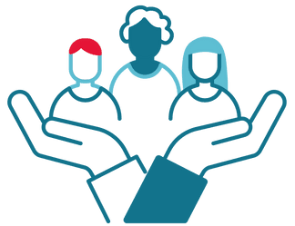 Graphic icon showing caring hands