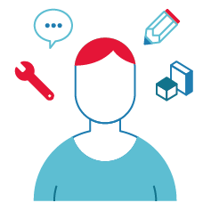 Graphic icon showing person with multiple roles